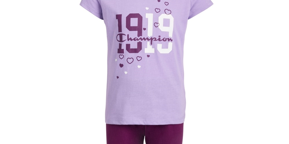 Conjunto de 2 peças de camiseta e calça jogger francesa Champion infantil para meninas, roxo, tamanho 2T