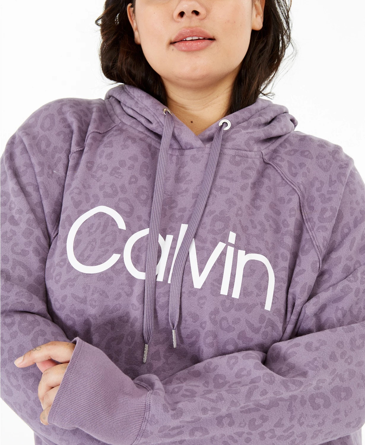 Calvin Klein Moletom com capuz feminino com estampa animal, roxo, tamanho 2X