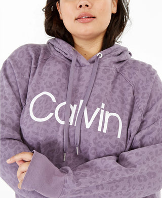 Calvin Klein Moletom com capuz feminino com estampa animal, roxo, tamanho 2X