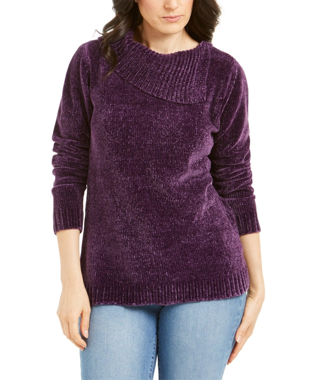 Karen Scott Suéter Feminino Gola Envelope Chenille Roxo Tamanho PS