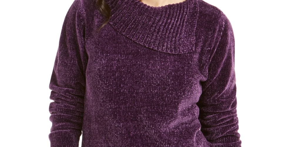 Karen Scott Suéter Feminino Gola Envelope Chenille Roxo Tamanho PS