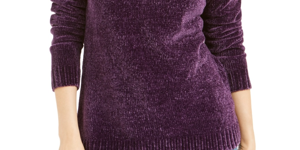 Karen Scott Suéter Feminino Gola Envelope Chenille Roxo Tamanho PS