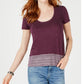 Camiseta feminina com estampa de borda Lucky Brand, roxa, tamanho extragrande