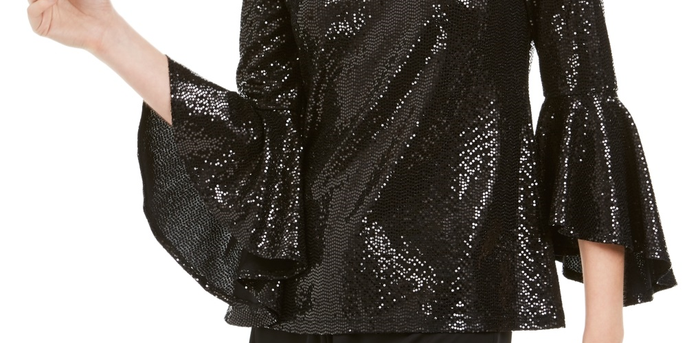 Blusa feminina MSK com manga sino e bolinhas espelhadas, preta, tamanho GG