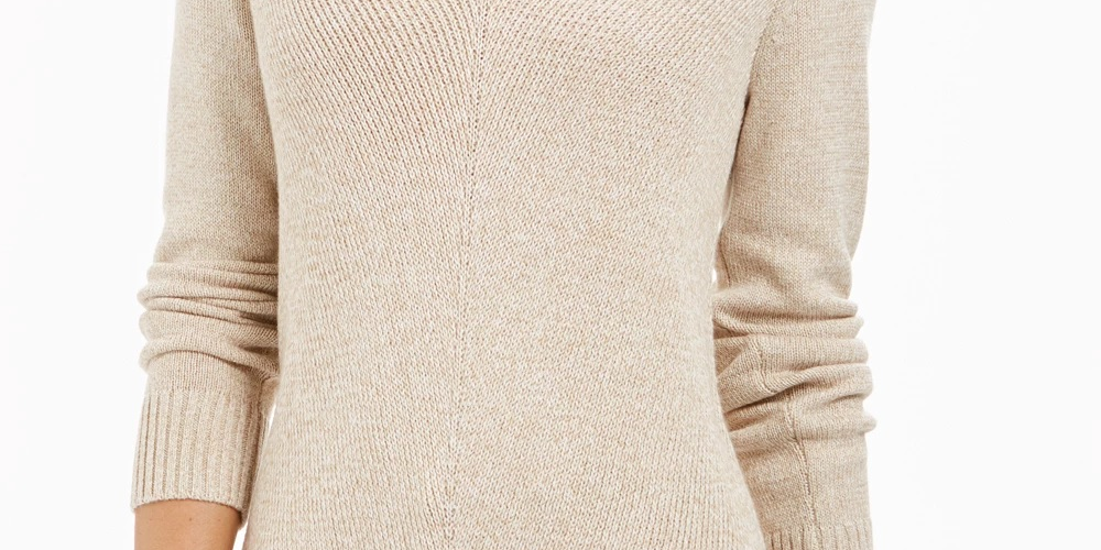 Suéter feminino Charter Club mesclado com decote em V bege tamanho pequeno pequeno