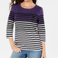 Karen Scott Top Listrado Feminino Petite Colorblock Roxo Tamanho Petit