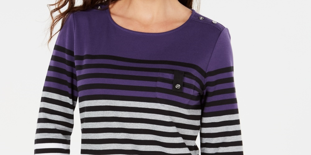 Karen Scott Top Listrado Feminino Petite Colorblock Roxo Tamanho Petit