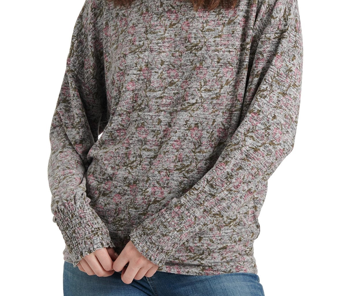 Blusa feminina Lucky Brand com punho floral e babados, rosa, tamanho extragrande