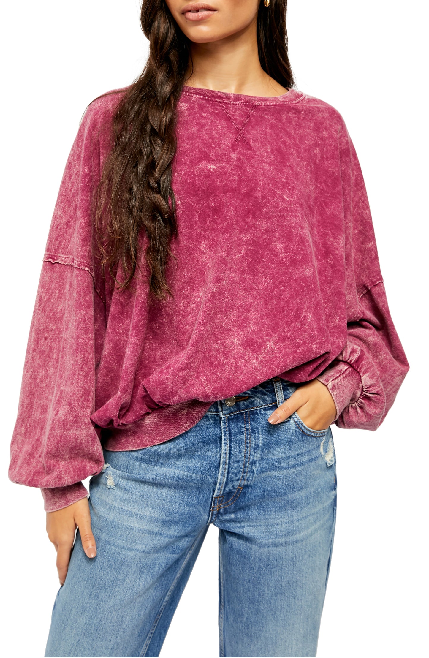 Camiseta feminina Free People 213 vermelha escura tamanho extra pequeno