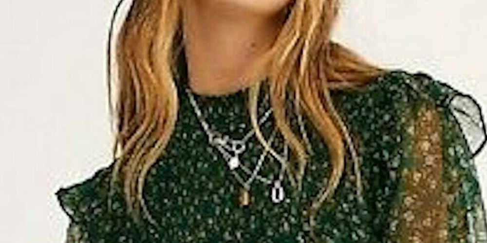 Blusa peplum com gola mandarim e manga comprida estampada feminina Free People, tamanho extra grande, verde