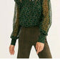 Blusa peplum com gola mandarim e manga comprida estampada feminina Free People, tamanho extra grande, verde