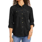 Camisa feminina Charter Club com dois bolsos, preta, tamanho grande