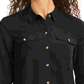 Camisa feminina Charter Club com dois bolsos, preta, tamanho grande