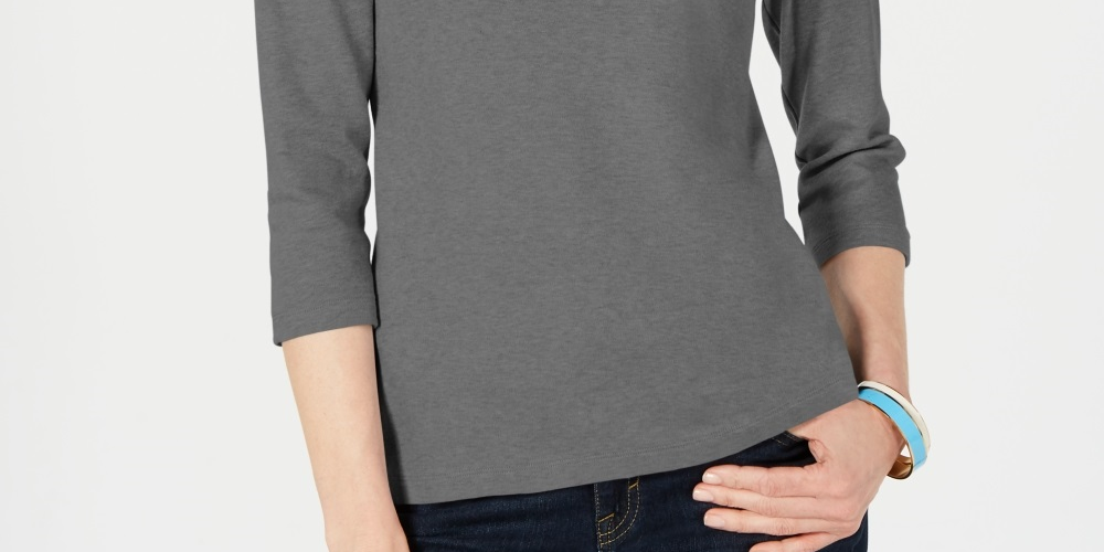 Karen Scott Top Henley de Algodão Feminino Cinza Escuro Tamanho XX-Grande