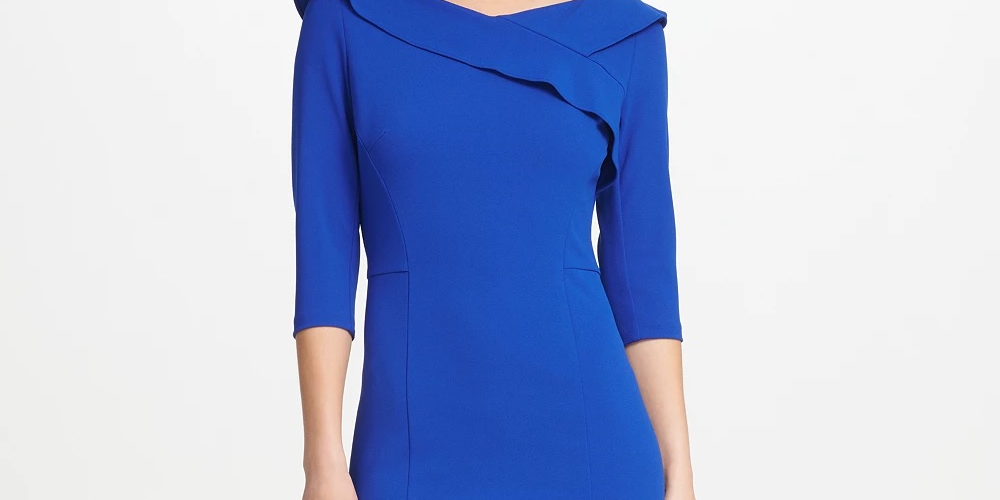 Vestido tubinho com babados e decote em V DKNY feminino, azul, tamanho 8