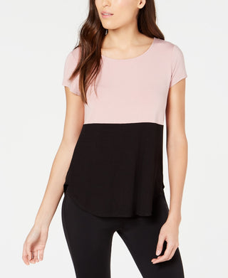 Camiseta feminina Alfani Petite estampada com bainha redonda rosa escuro tamanho P