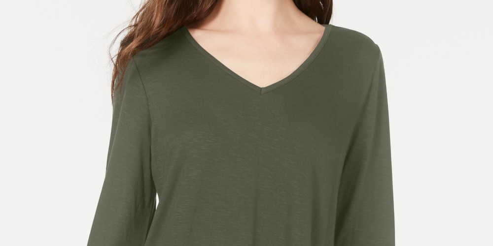 Top feminino estilo &amp; co de chiffon com bainha pequena, verde médio, tamanho P