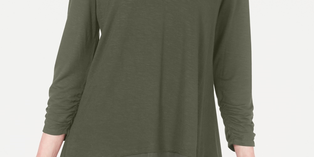 Top feminino estilo &amp; co de chiffon com bainha pequena, verde médio, tamanho P