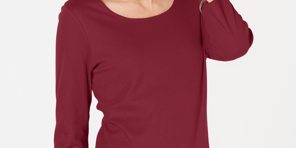 Karen Scott Top feminino de algodão com decote redondo, tamanho médio, vermelho, tamanho PS