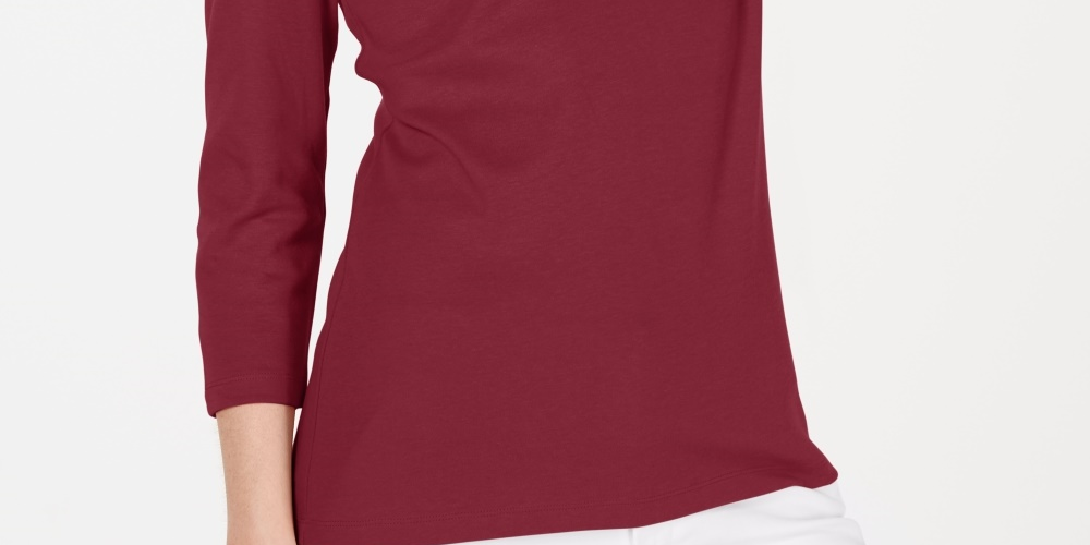 Karen Scott Top feminino de algodão com decote redondo, tamanho médio, vermelho, tamanho PS