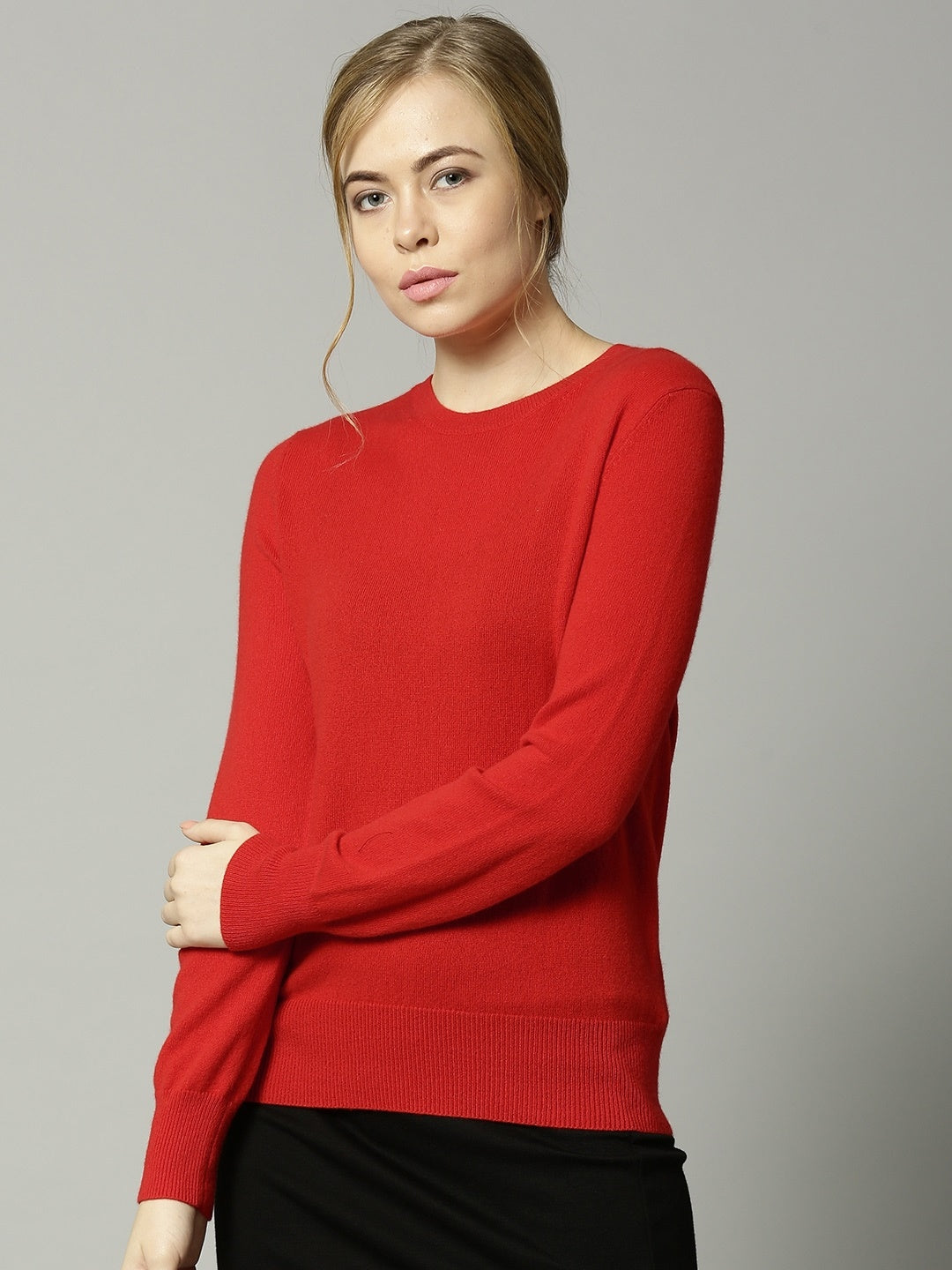 Suéter de cashmere feminino Charter Club com gola redonda, tamanho regular e pequeno, vermelho, pequeno e pequeno