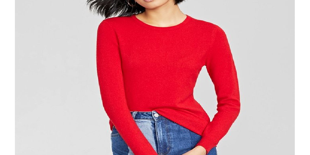 Suéter de cashmere feminino Charter Club com gola redonda, tamanho regular e pequeno, vermelho, pequeno e pequeno