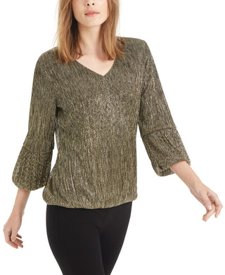 Top feminino Alfani Petite Metallic Bubble, tamanho PSM, dourado