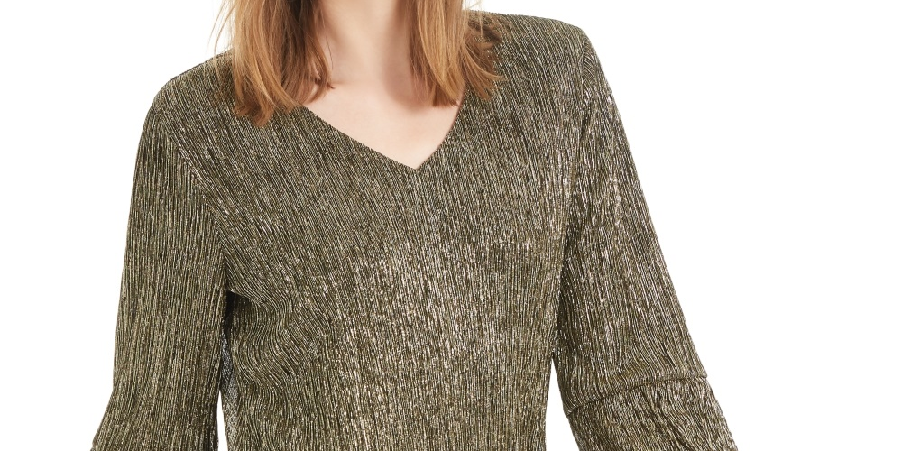 Top feminino Alfani Petite Metallic Bubble, tamanho PSM, dourado