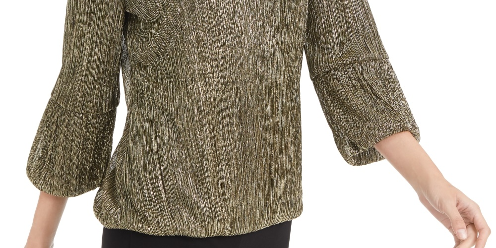 Top feminino Alfani Petite Metallic Bubble, tamanho PSM, dourado