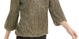 Top feminino Alfani Petite Metallic Bubble, tamanho PSM, dourado