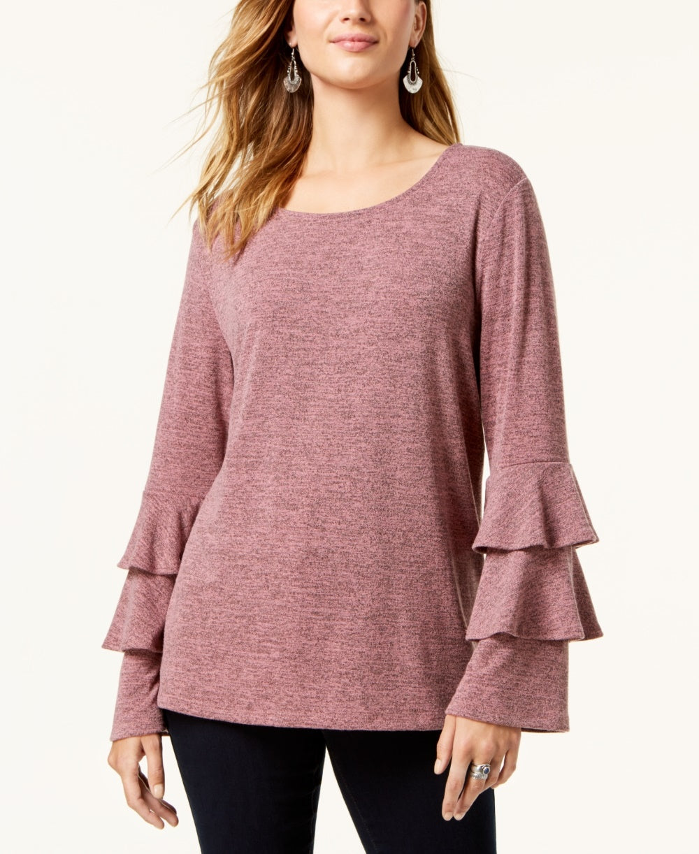 Top feminino estilo &amp; co com manga sino dupla, tamanho PL, vermelho