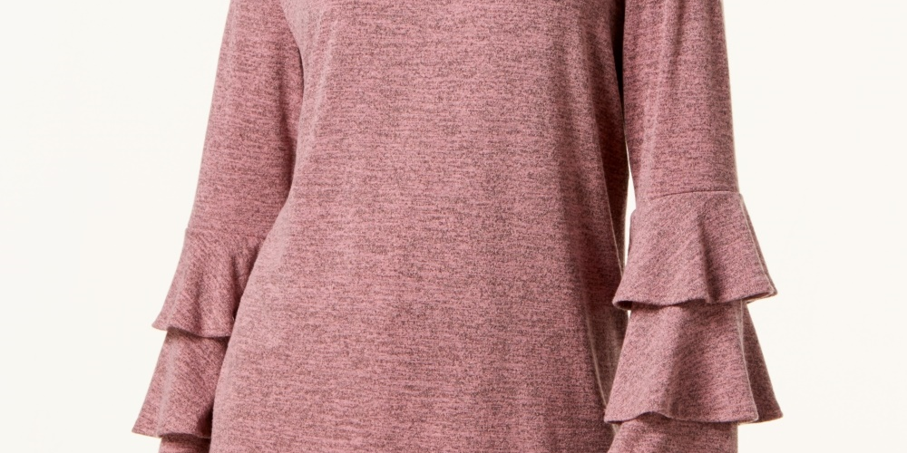 Top feminino estilo &amp; co com manga sino dupla, tamanho PL, vermelho