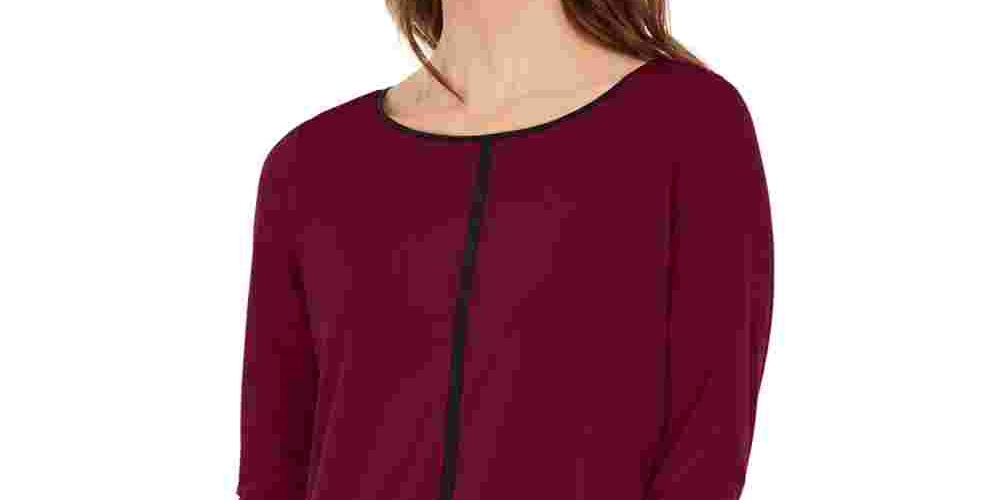 Camiseta feminina Alfani Borgonha lisa manga comprida gola redonda tamanho pequeno vinho