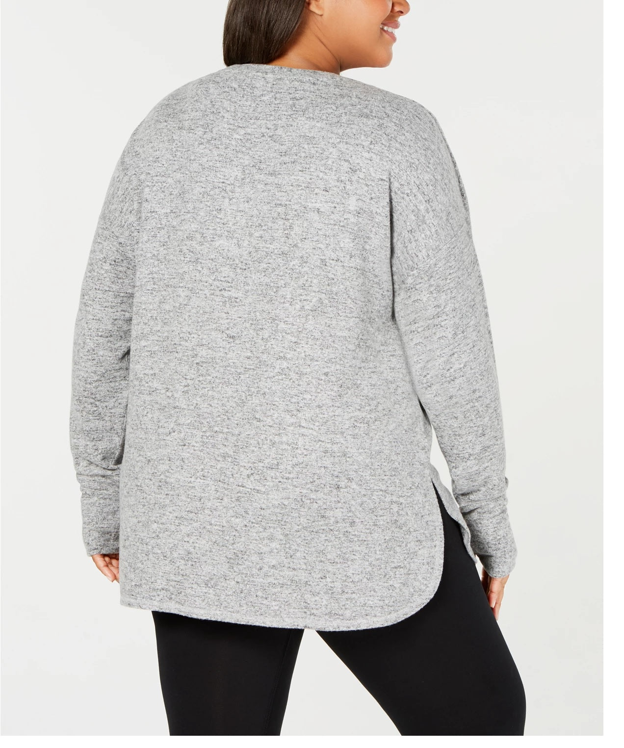 Camiseta feminina de malha de manga comprida Ideology Plus, cinza, tamanho 3X