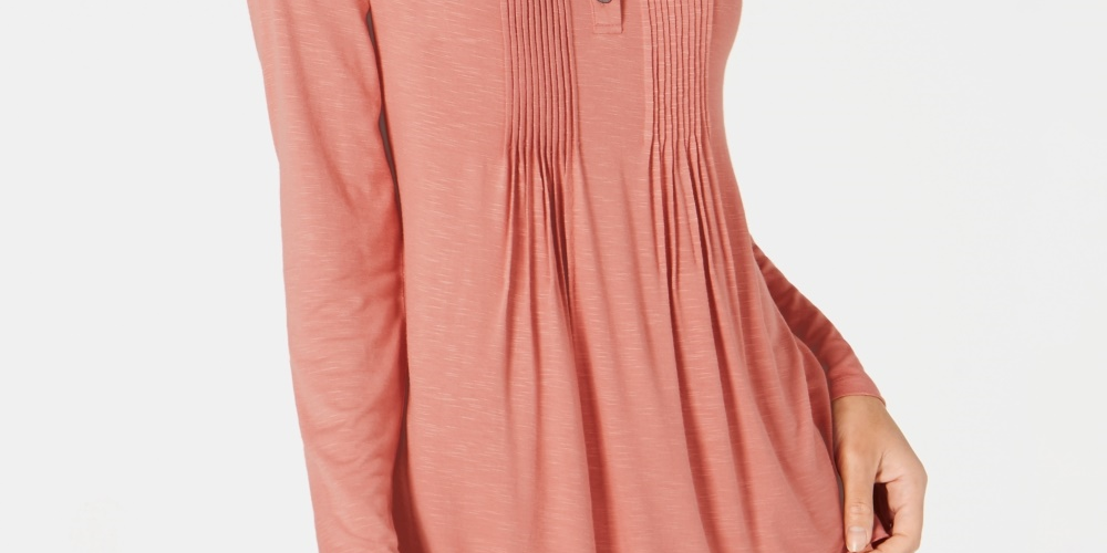 Top feminino Petite Pintuck da Style &amp; Co Laranja PL