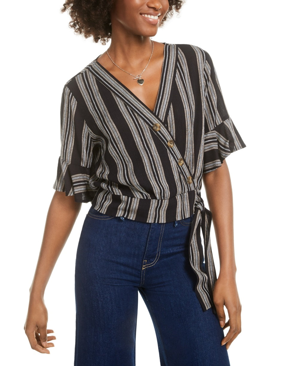 Gypsies &amp; Moondust Junior's Top estampado com estampa de falso, preto, tamanho médio