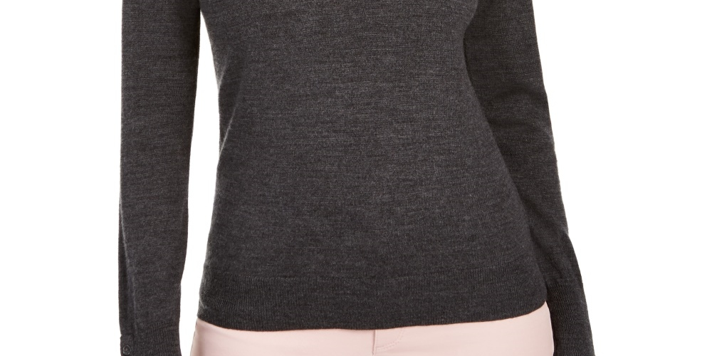 Suéter feminino de lã merino com botões e decote em V, tamanho X-G, cinza, Charter Club