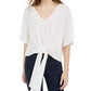 Blusa de malha waffle com amarração frontal Polly &amp; Esther Junior, tamanho grande, branca