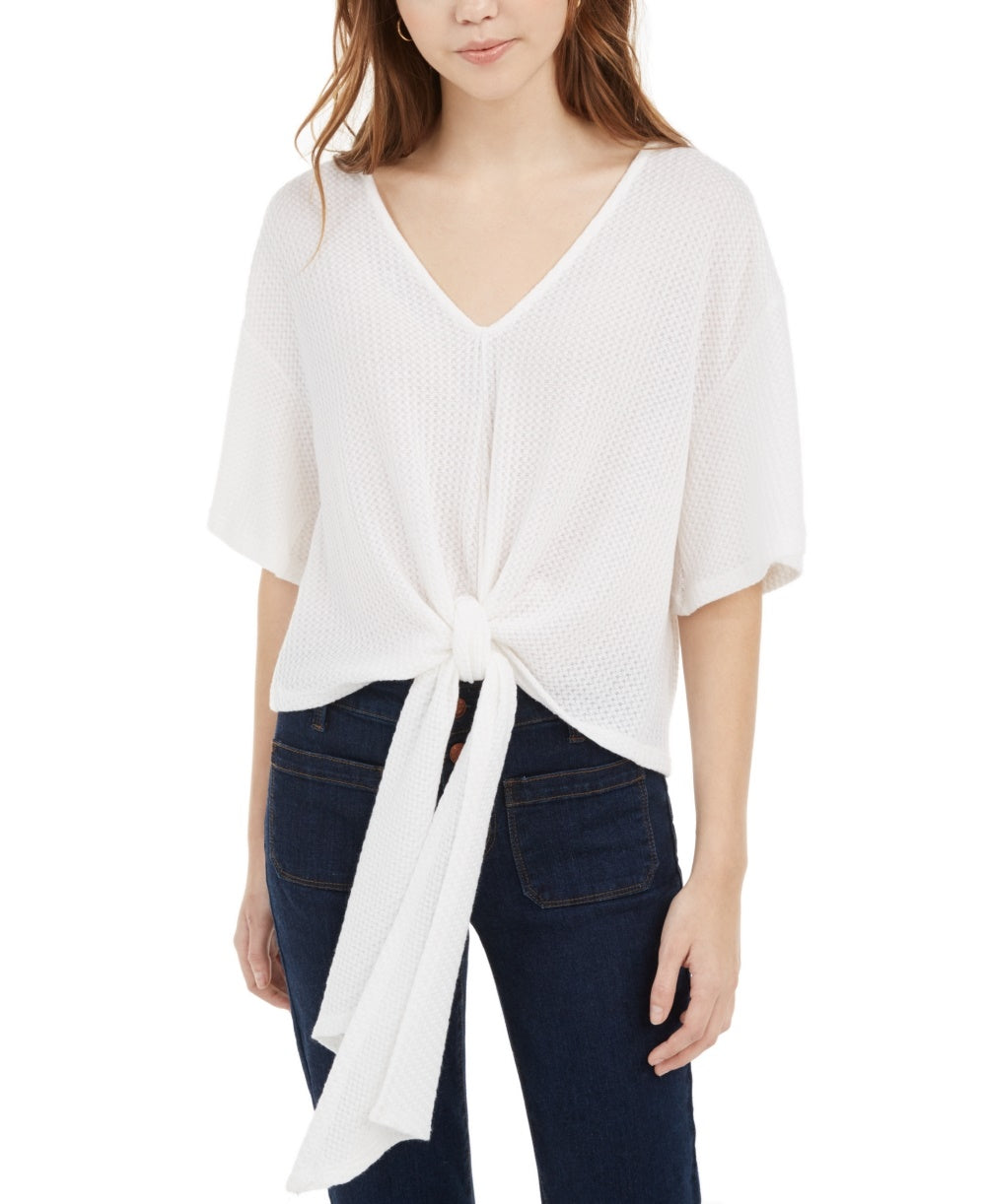 Blusa de malha waffle com amarração frontal Polly &amp; Esther Junior, tamanho grande, branca