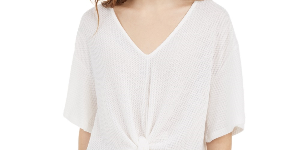 Blusa de malha waffle com amarração frontal Polly &amp; Esther Junior, tamanho grande, branca