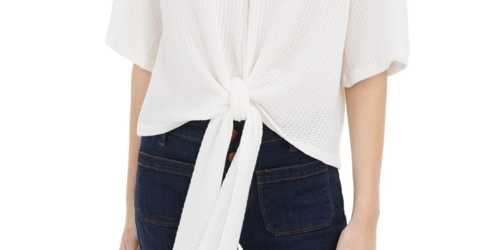 Blusa de malha waffle com amarração frontal Polly &amp; Esther Junior, tamanho grande, branca