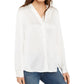 Blusa feminina Eileen Fisher de seda com botões frontais e botões, branca, tamanho grande