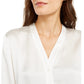 Blusa feminina Eileen Fisher de seda com botões frontais e botões, branca, tamanho grande