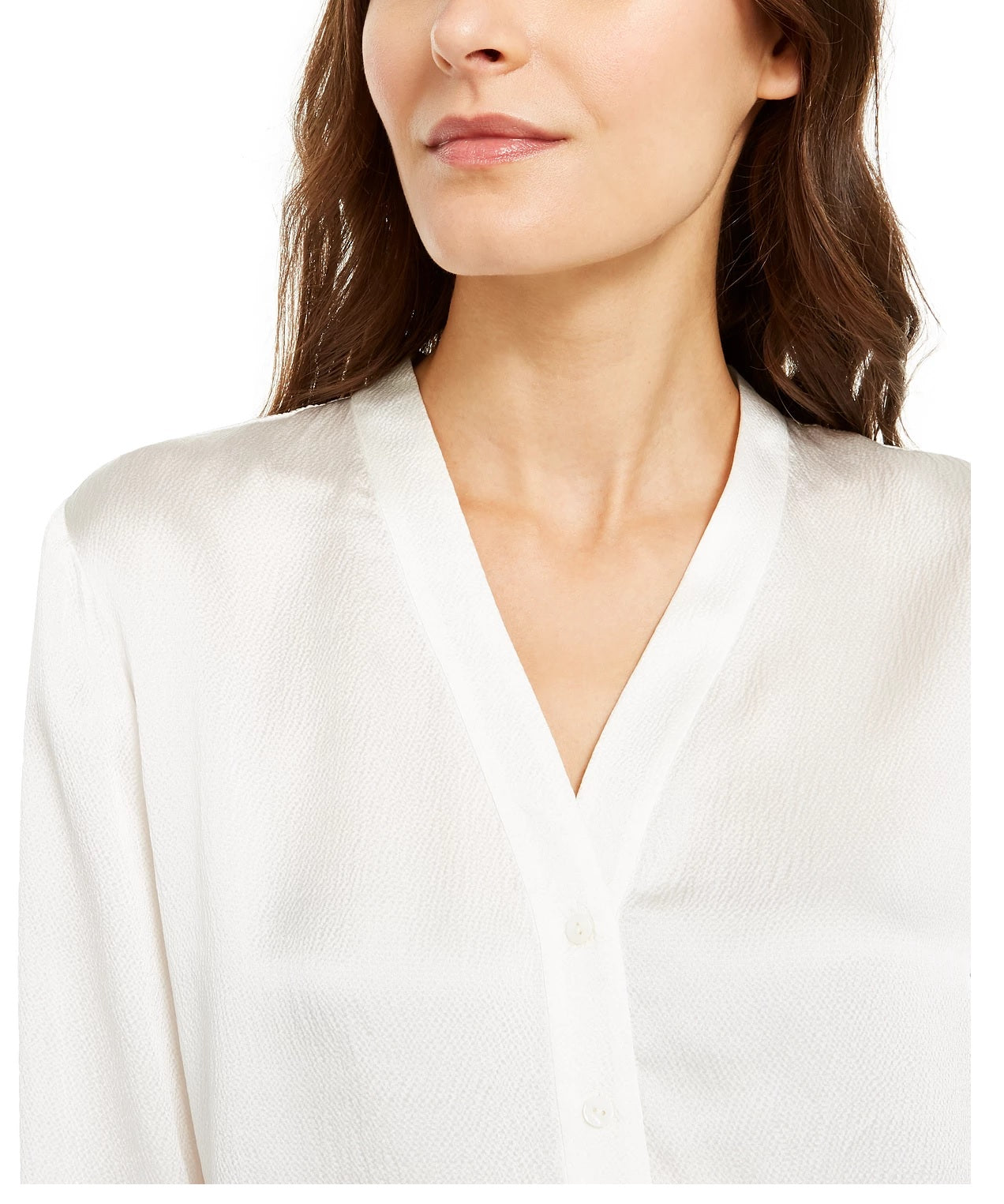 Blusa feminina Eileen Fisher de seda com botões frontais e botões, branca, tamanho grande
