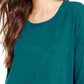 Túnica feminina Eileen Fisher, azul-petróleo, manga comprida, decote redondo, verde, tamanho grande