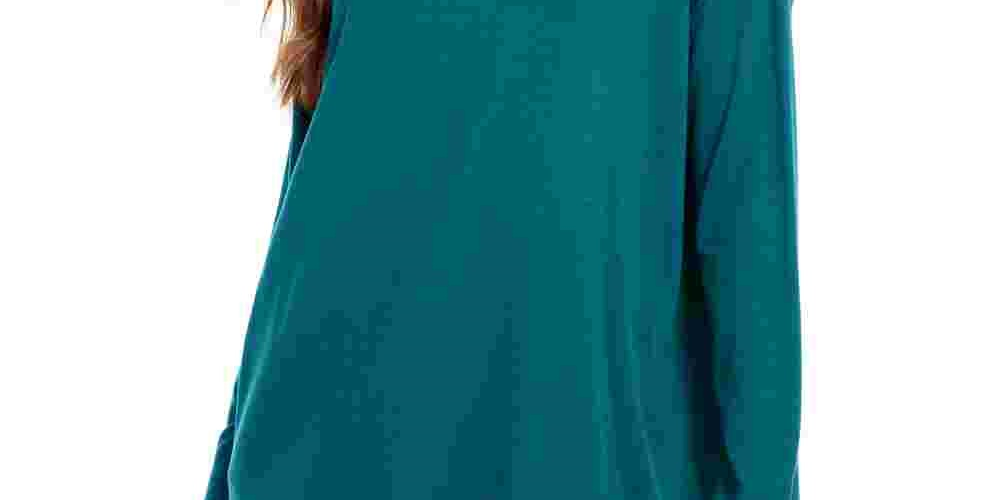 Túnica feminina Eileen Fisher, azul-petróleo, manga comprida, decote redondo, verde, tamanho grande