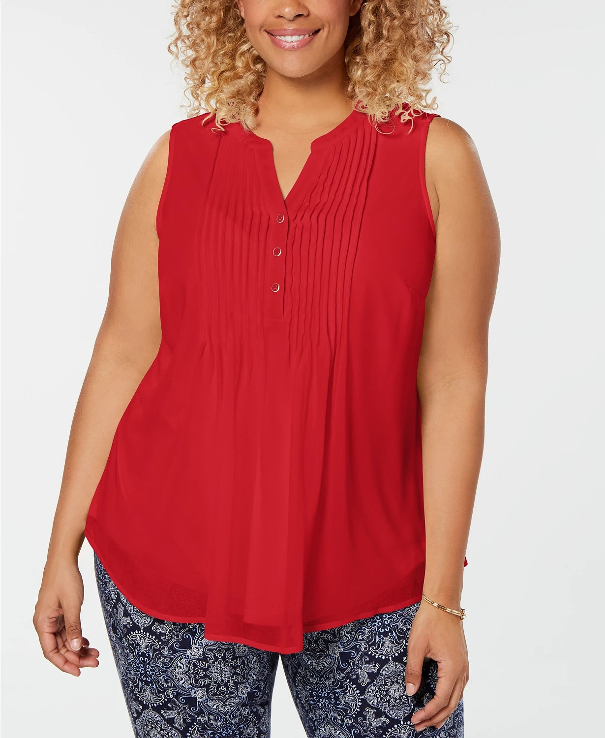Top plissado feminino plus size Charter Club, vermelho, tamanho 1X