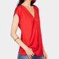 Blusa feminina com pregas invertidas e decote em V, vermelha, tamanho pequeno, da INC International Concepts