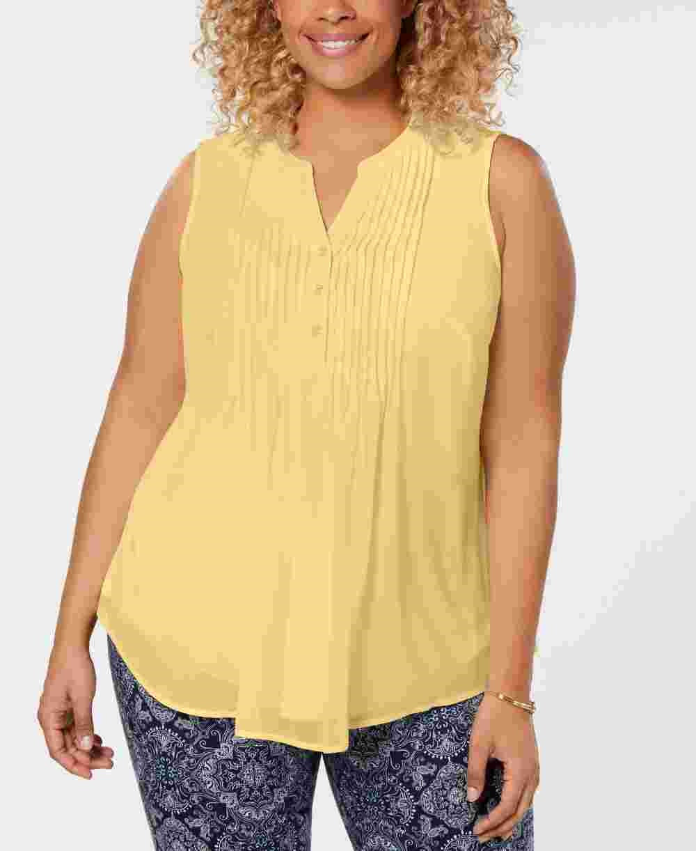 Charter Club Top plissado feminino amarelo tamanho 1X