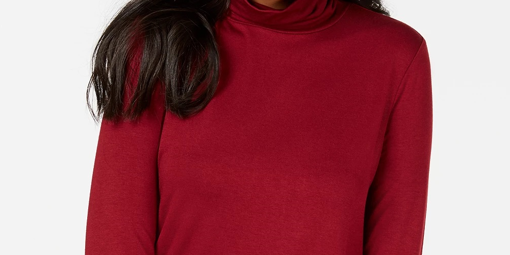 JM Collection Blusa feminina de manga comprida e gola alta, vermelha, tamanho pequeno e pequeno